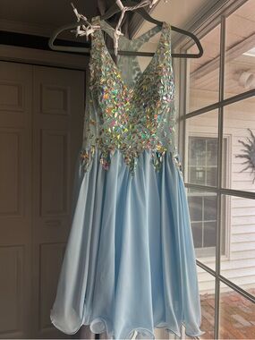 Light Blue Sequin Dinner Dance Prom Dress